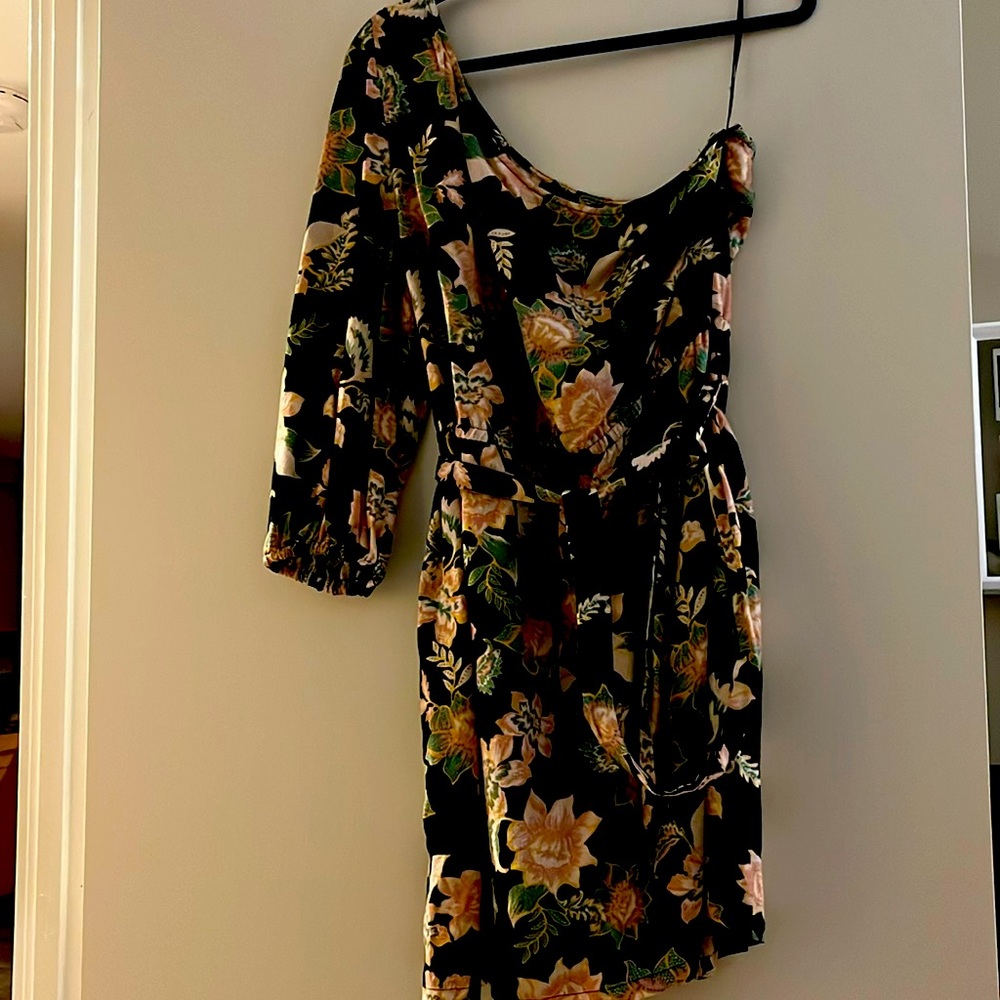 One shoulder floral linen dress